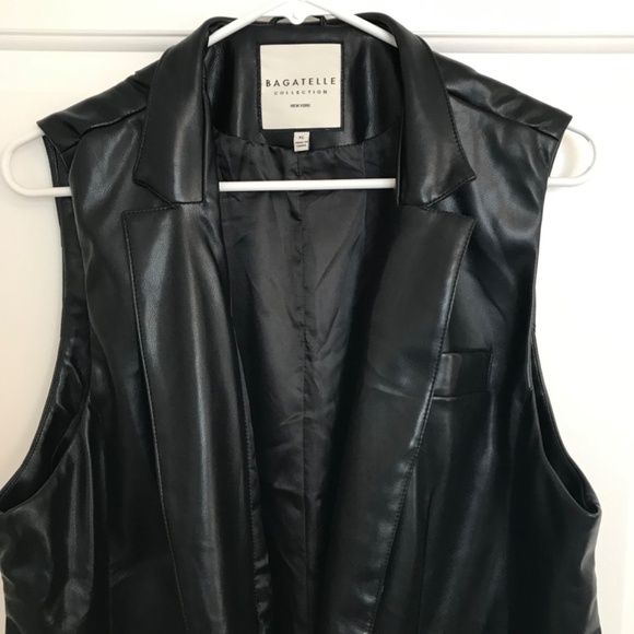 Christmas Bagatelle Faux-Leather Longline Vest Jacket Coat Size XL Black - Picture 4 of 8